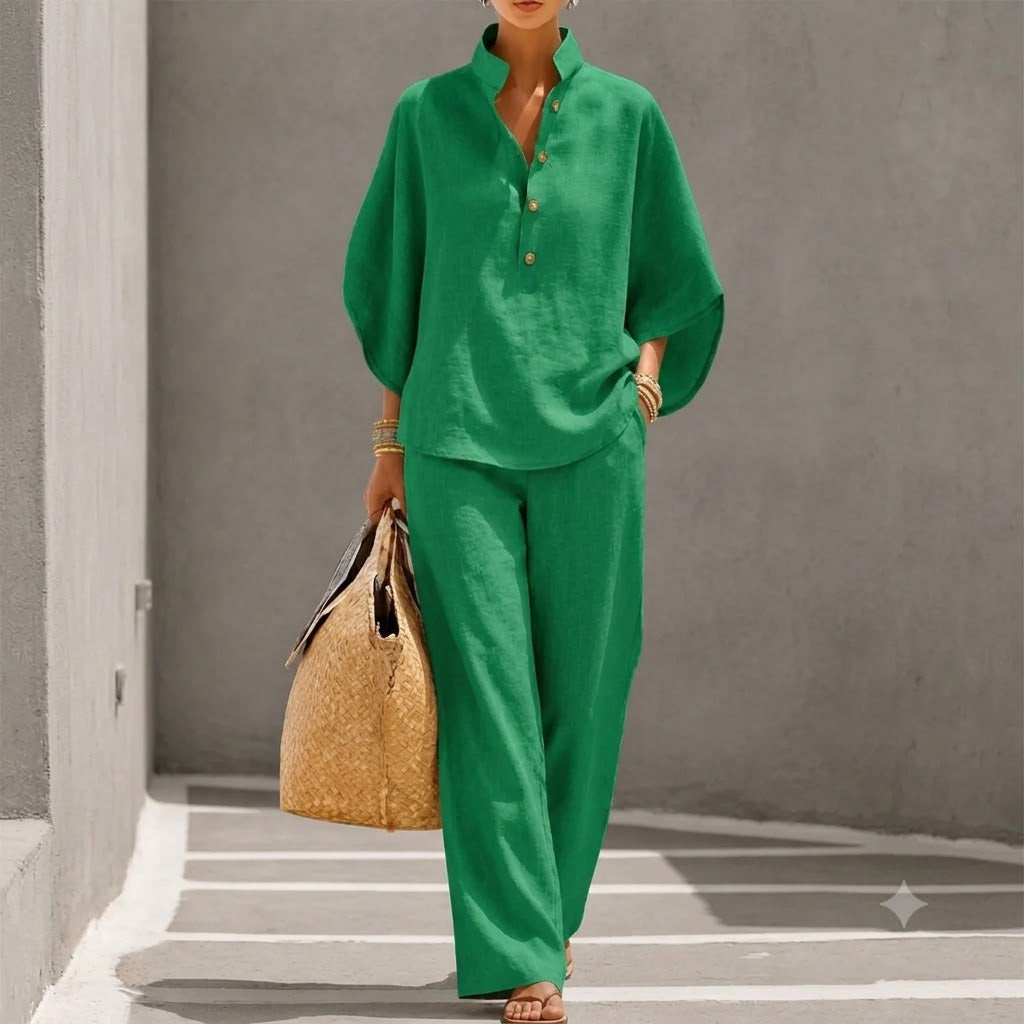 Damen Leinen-Set Relaxed Fit Casual Sommer