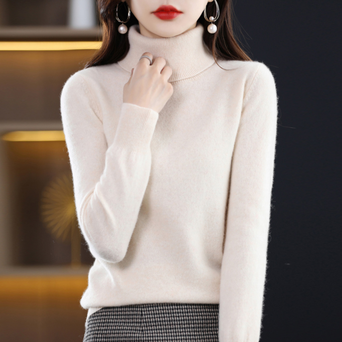 Damen Slim Fit Rollkragenpullover Freizeit