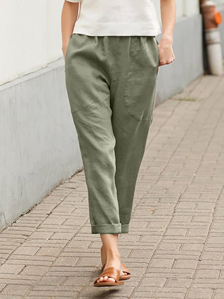 Damen Leinenhose Relaxed Fit Casual Freizeit Elegant