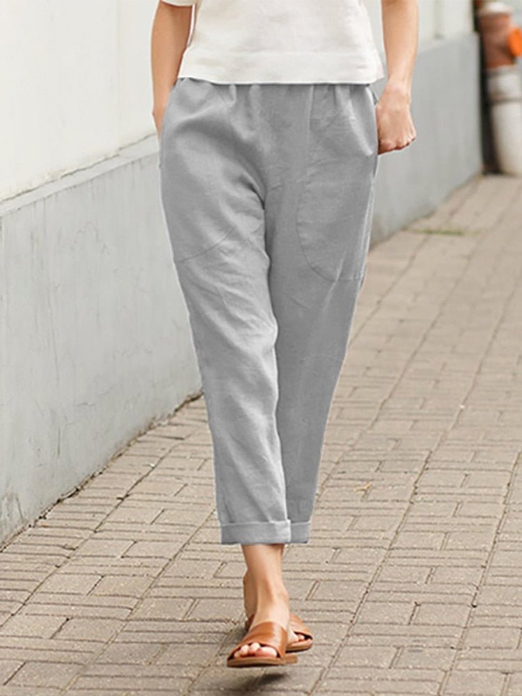 Damen Leinenhose Relaxed Fit Casual Freizeit Elegant
