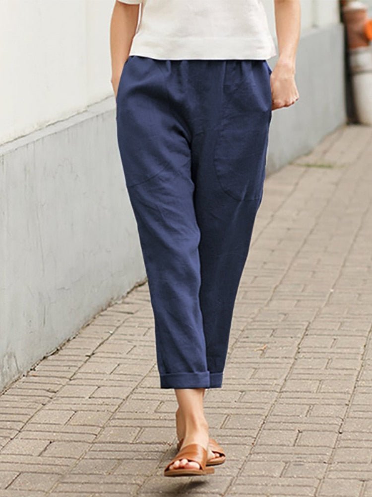 Damen Leinenhose Relaxed Fit Casual Freizeit Elegant