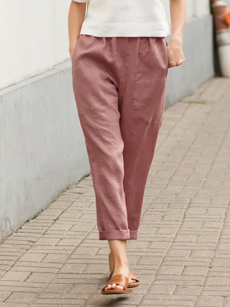 Damen Leinenhose Relaxed Fit Casual Freizeit Elegant