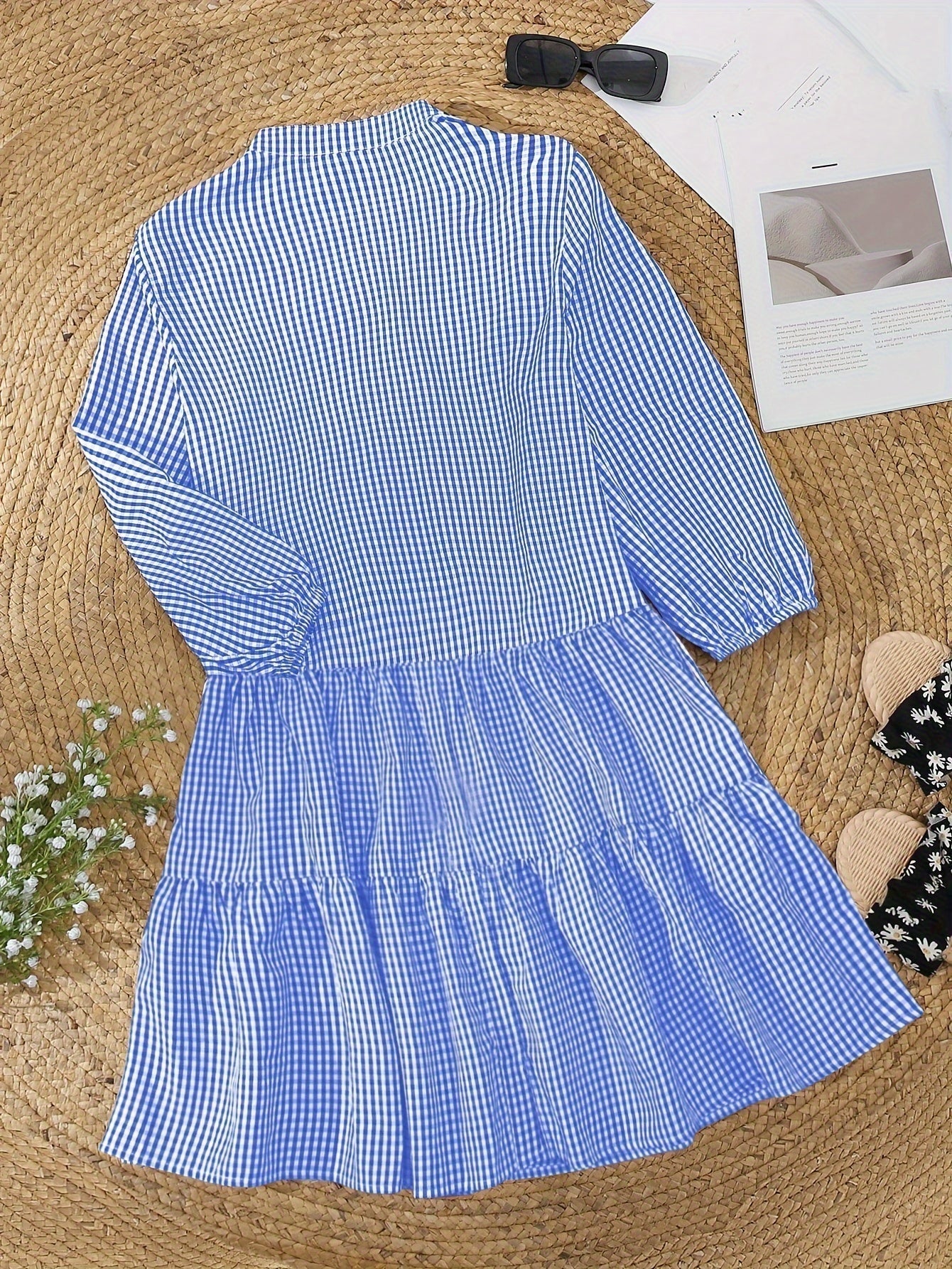 Loise | Sommerliches Leinenkleid mit Karomuster und 3/4 Bischofsärmeln für Damen