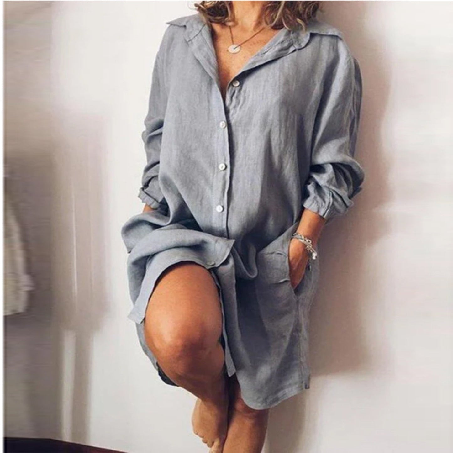 Sarine | Longshirt Dress - Damen Hemdkleid mit Knöpfen & Reverskragen – Luftig, Elegant & Vielseitig