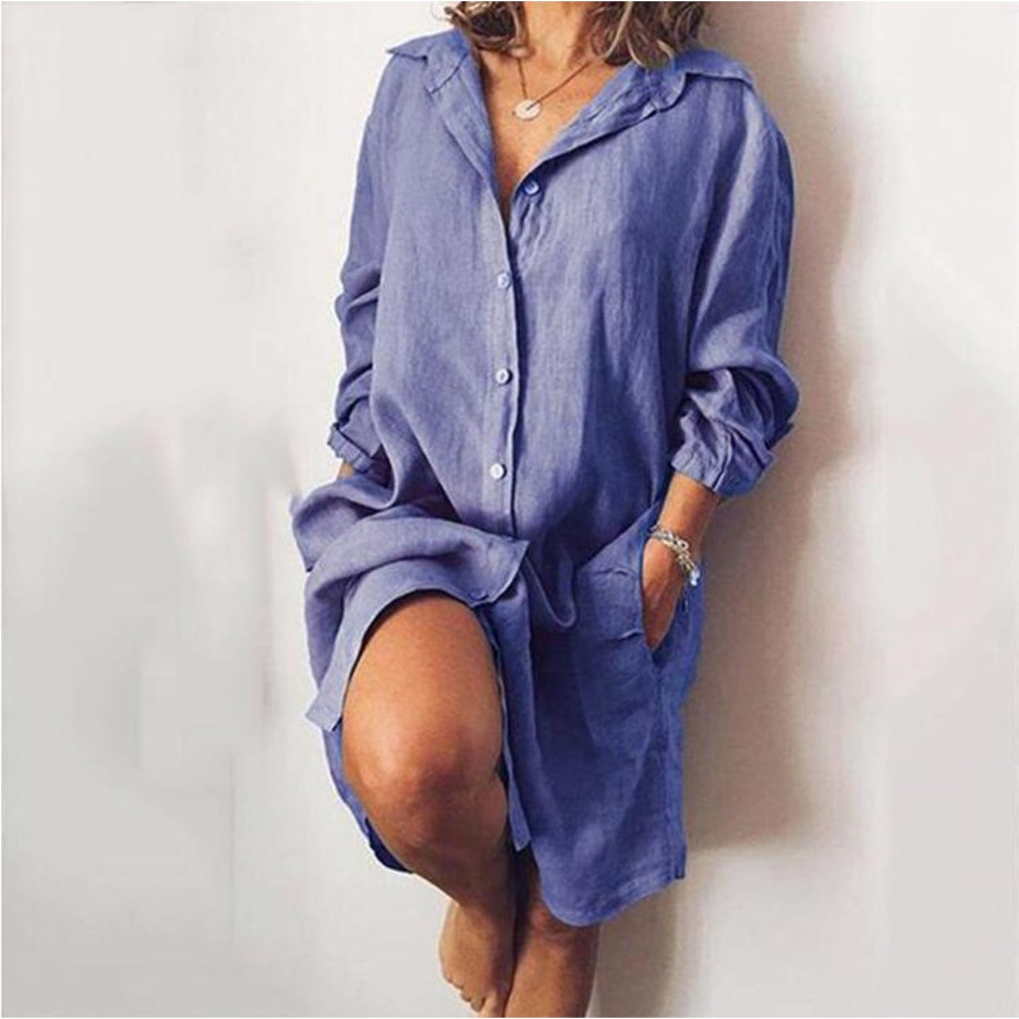 Sarine | Longshirt Dress - Damen Hemdkleid mit Knöpfen & Reverskragen – Luftig, Elegant & Vielseitig