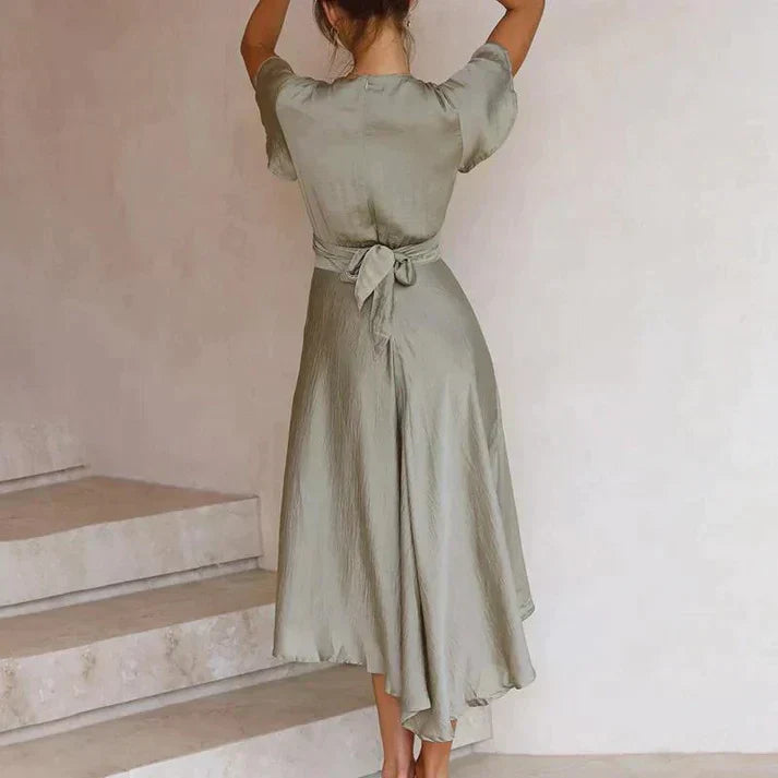 Felly | Elegantes Damen Midikleid mit Taillengürtel, V-Ausschnitt & Schmetterlingsärmeln – Perfekt für Alltag & Anlässe