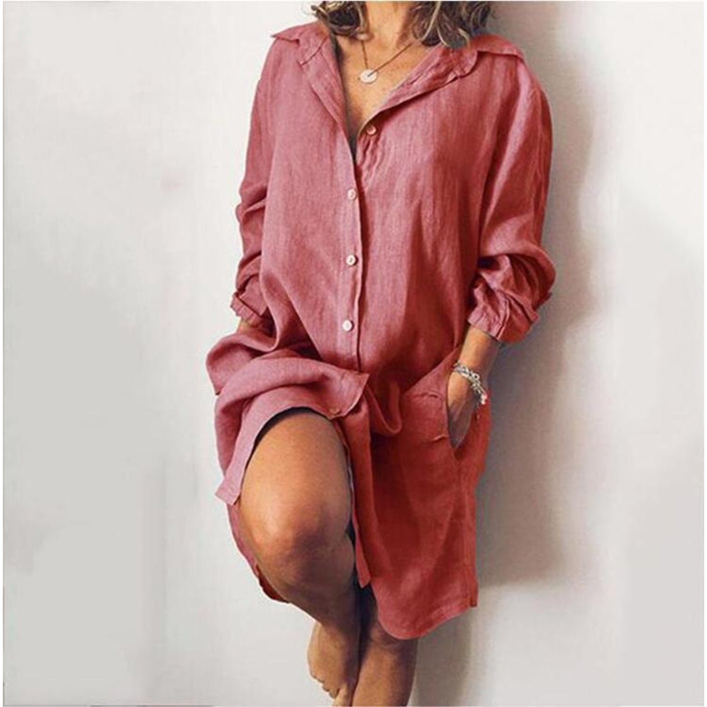 Sarine | Longshirt Dress - Damen Hemdkleid mit Knöpfen & Reverskragen – Luftig, Elegant & Vielseitig