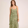 Grünes Leinenkleid mit Blumendruck