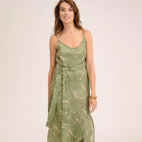 Grünes Leinenkleid mit Blumendruck