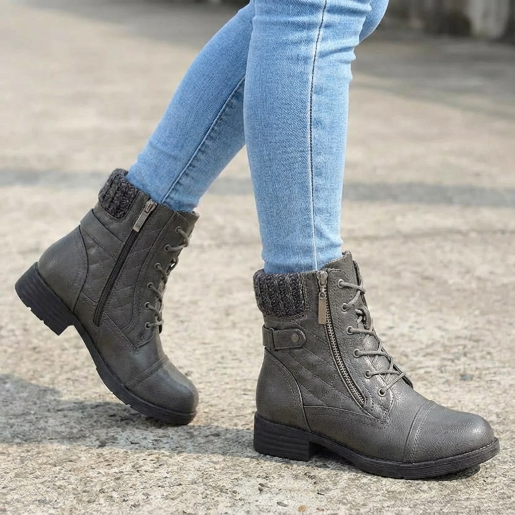 Damen Stiefeletten mit seitlichem Reißverschluss und Blockabsatz