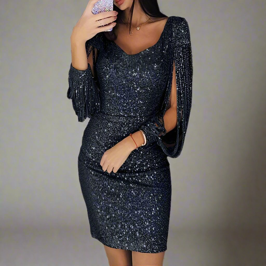 Damen Pailletten-Partykleid mit V-Ausschnitt – Glänzend, Festlich & Stilvoll