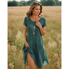 Lennie | Damen Sommerkleid Grün mit Weißen Punkten – Rundhals, Bequem & Luftig für Alltag & Freizeit