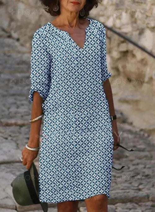 Evie | Elegantes Print‑Kleid mit V‑Ausschnitt – locker & figurschmeichelnd