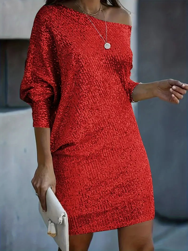 Ruby | Damen Paillettenkleid – Schulterfrei, Glänzend & Figurbetontes Minikleid für Party & Abendmode