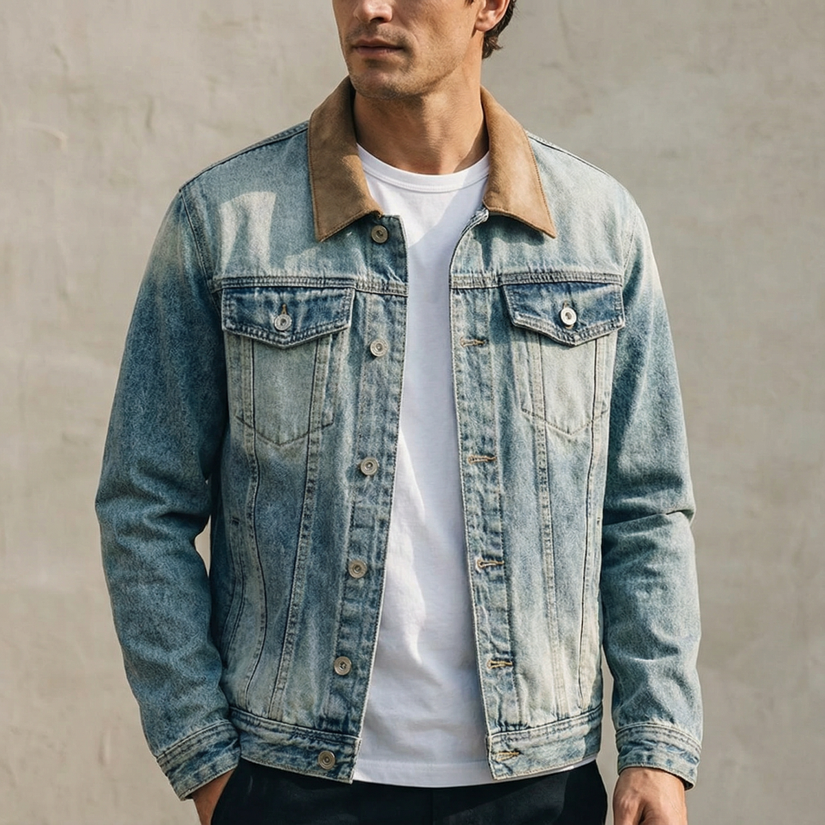 Herren Denimjacke Regular Fit Freizeit Vintage-Stil