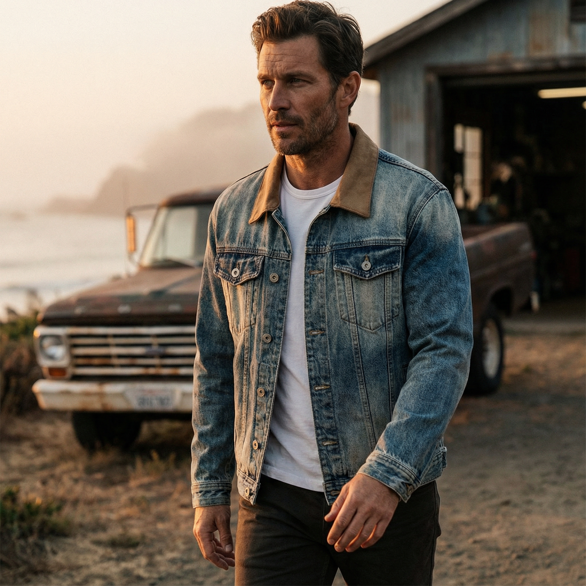 Herren Denimjacke Regular Fit Freizeit Vintage-Stil