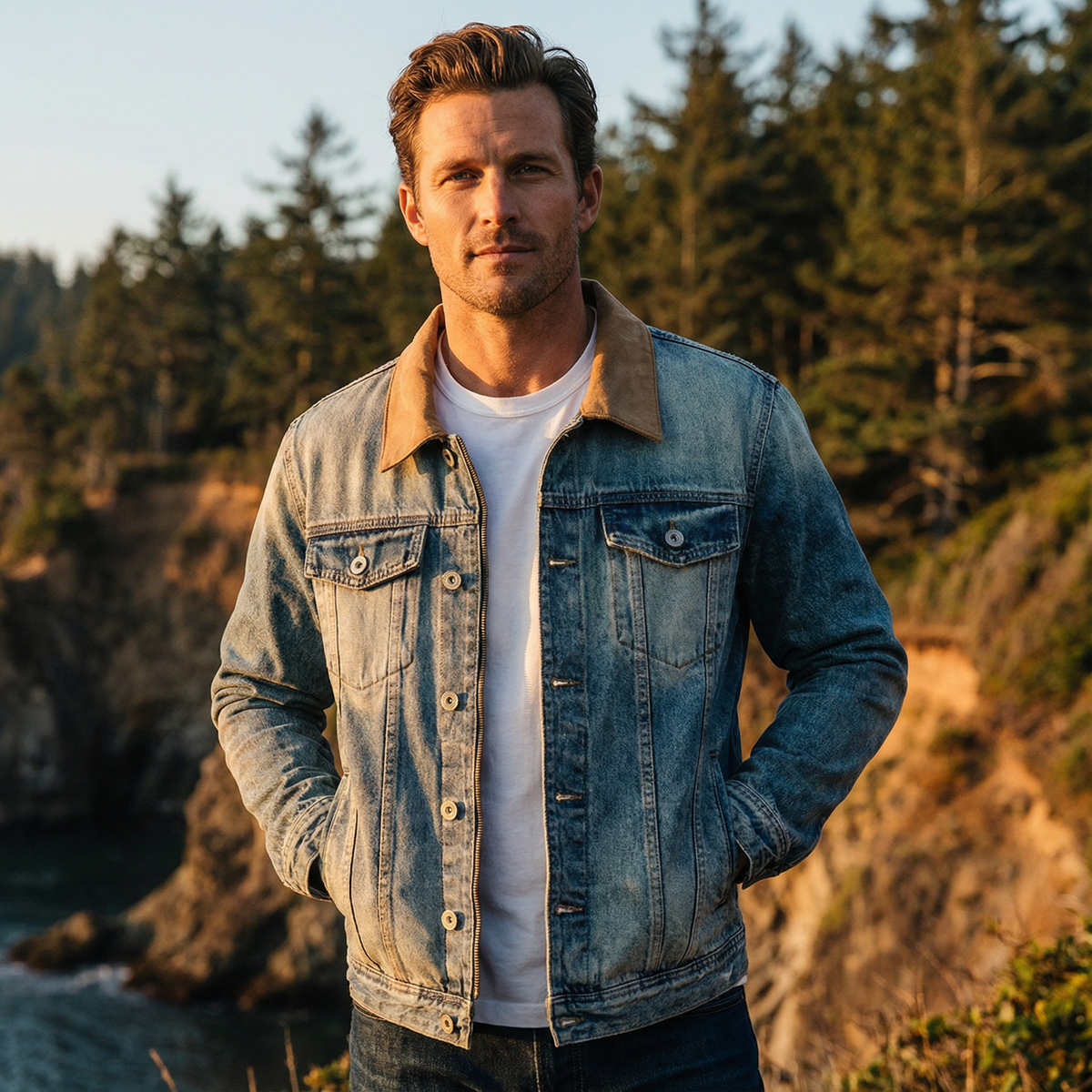 Herren Denimjacke Regular Fit Casual Vintage-Look