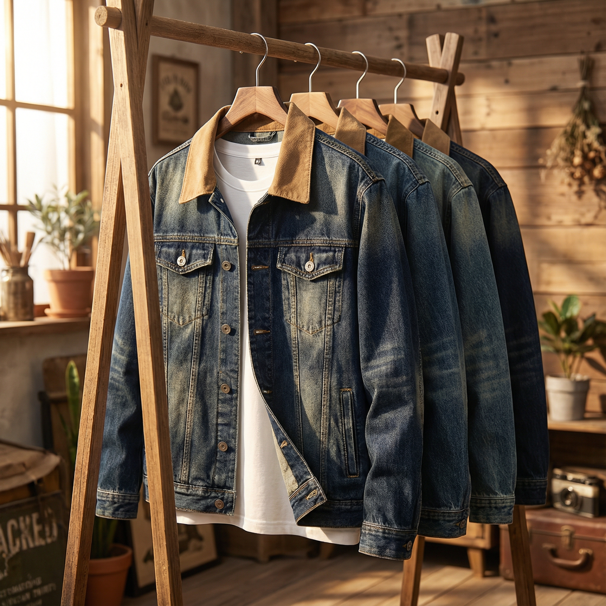 Herren Denimjacke Regular Fit Freizeit Vintage-Stil