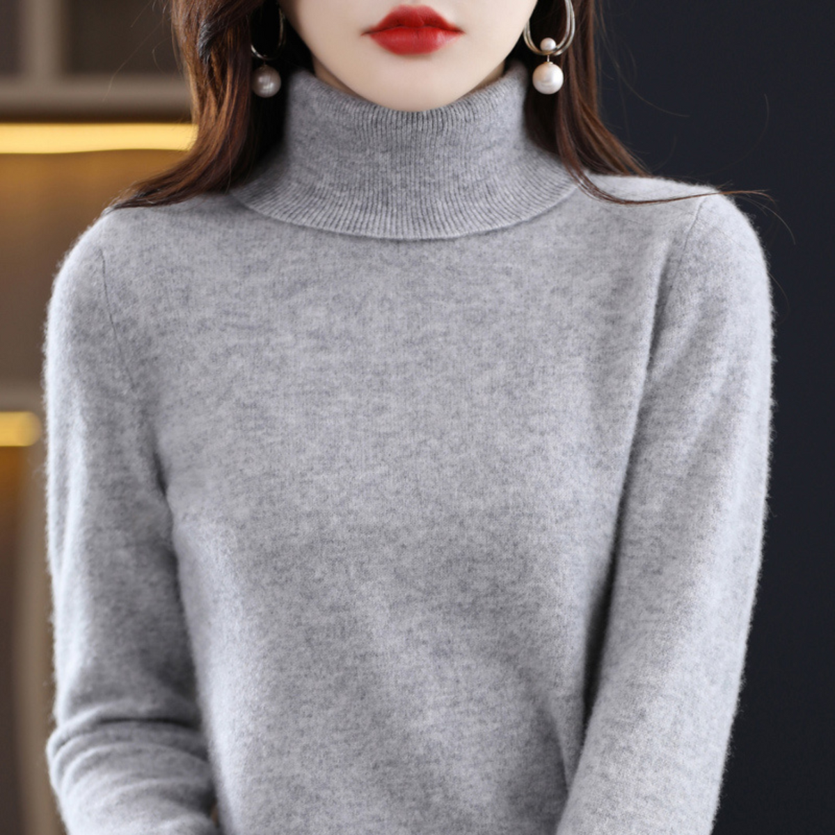 Damen Slim Fit Rollkragenpullover Freizeit