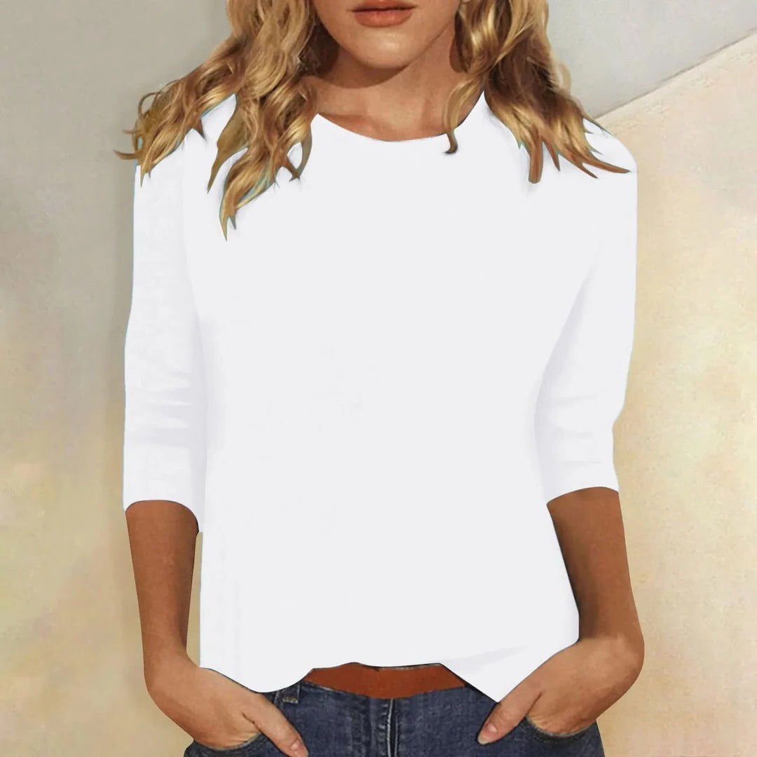 Damen Rundhals-Top Regular Fit mit Dreiviertelärmeln