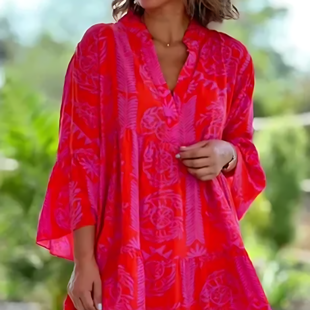 Mari | Luftiges Sommerkleid mit V-Ausschnitt & Weiten Ärmeln – Lockerer Schnitt für Komfort & Stil