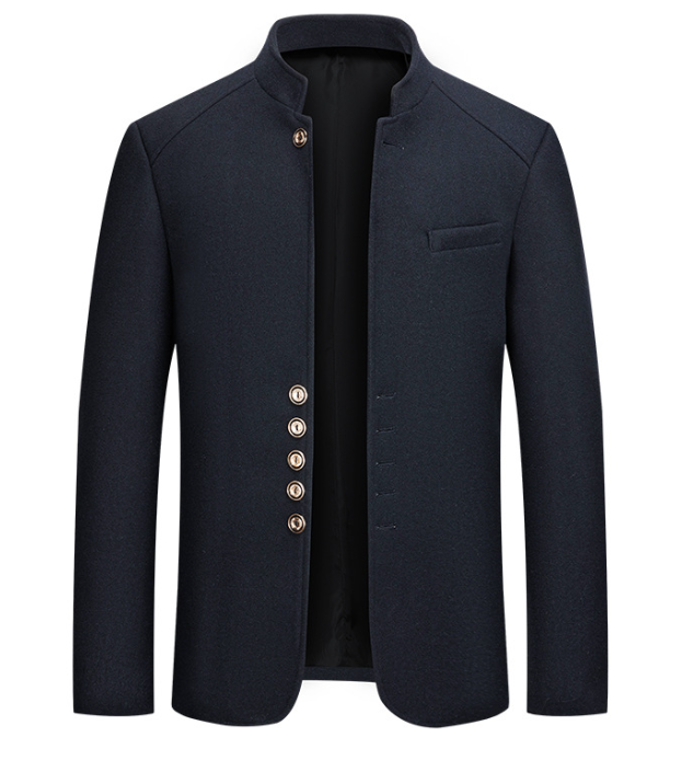 Herren Stehkragenjacke Regular Fit mit Mehrknopfverschluss und Stehkragen