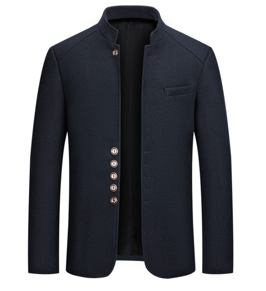 Herren Stehkragenjacke Regular Fit mit Mehrknopfverschluss und Stehkragen
