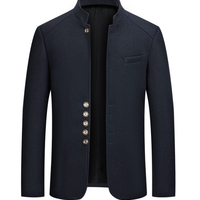 Herren Stehkragenjacke Regular Fit mit Mehrknopfverschluss und Stehkragen
