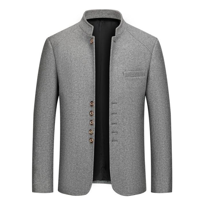 Herren Stehkragenjacke Regular Fit mit Mehrknopfverschluss und Stehkragen