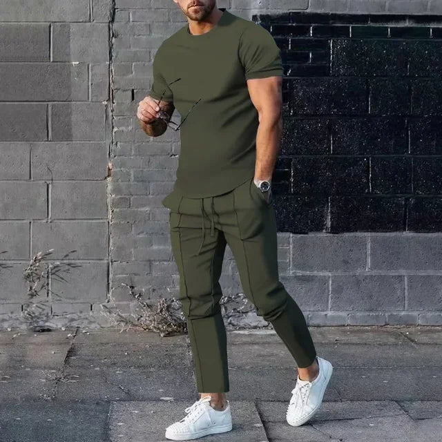 Herren Freizeit Set – Zweiteiler mit T-Shirt & Hose im modernen Slim Fit