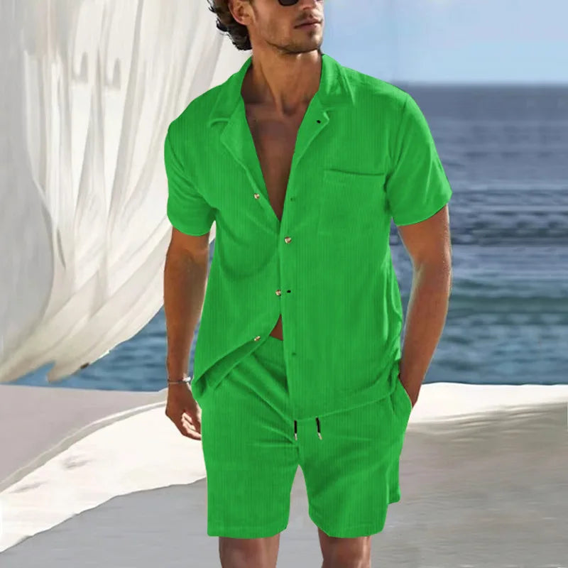Herren-Shorts-Set mit Kurzarmhemd im Sommerstil