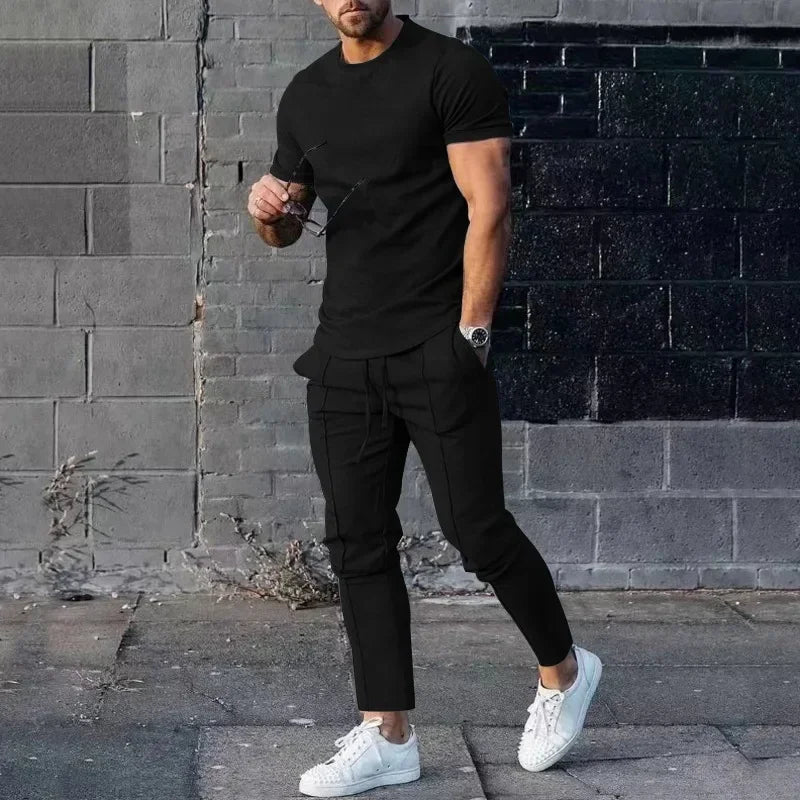 Herren Freizeit Set – Zweiteiler mit T-Shirt & Hose im modernen Slim Fit