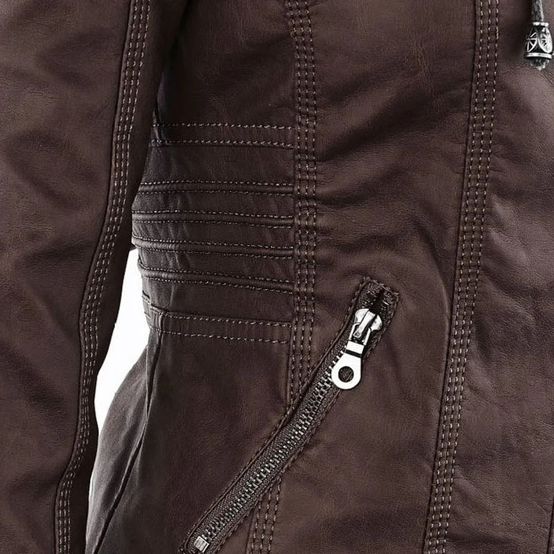 Damen Slim Fit Kunstlederjacke Casual mit abnehmbarer Kapuze