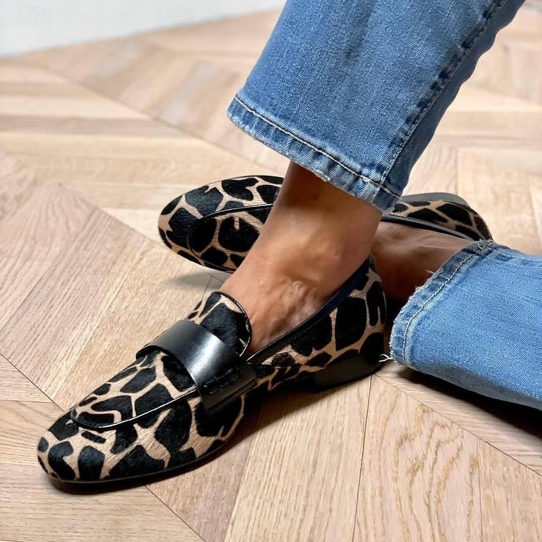 Damen Loafer Leopardmuster Freizeit Büro Elegant Komfortabel