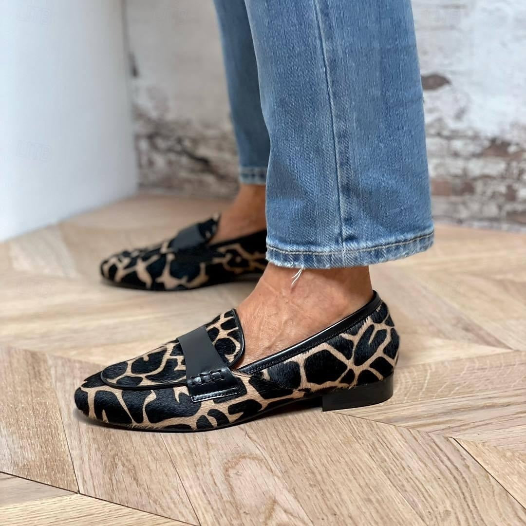 Damen Loafer Leopardmuster Freizeit Büro Elegant Komfortabel