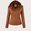 Damen Slim Fit Kunstlederjacke Casual mit abnehmbarer Kapuze