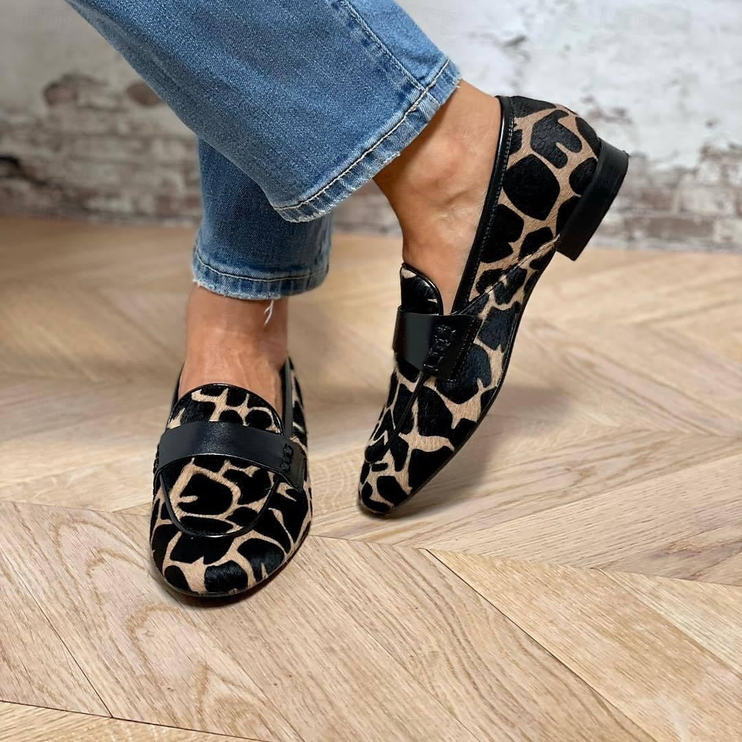 Damen Loafer Leopardmuster Freizeit Büro Elegant Komfortabel