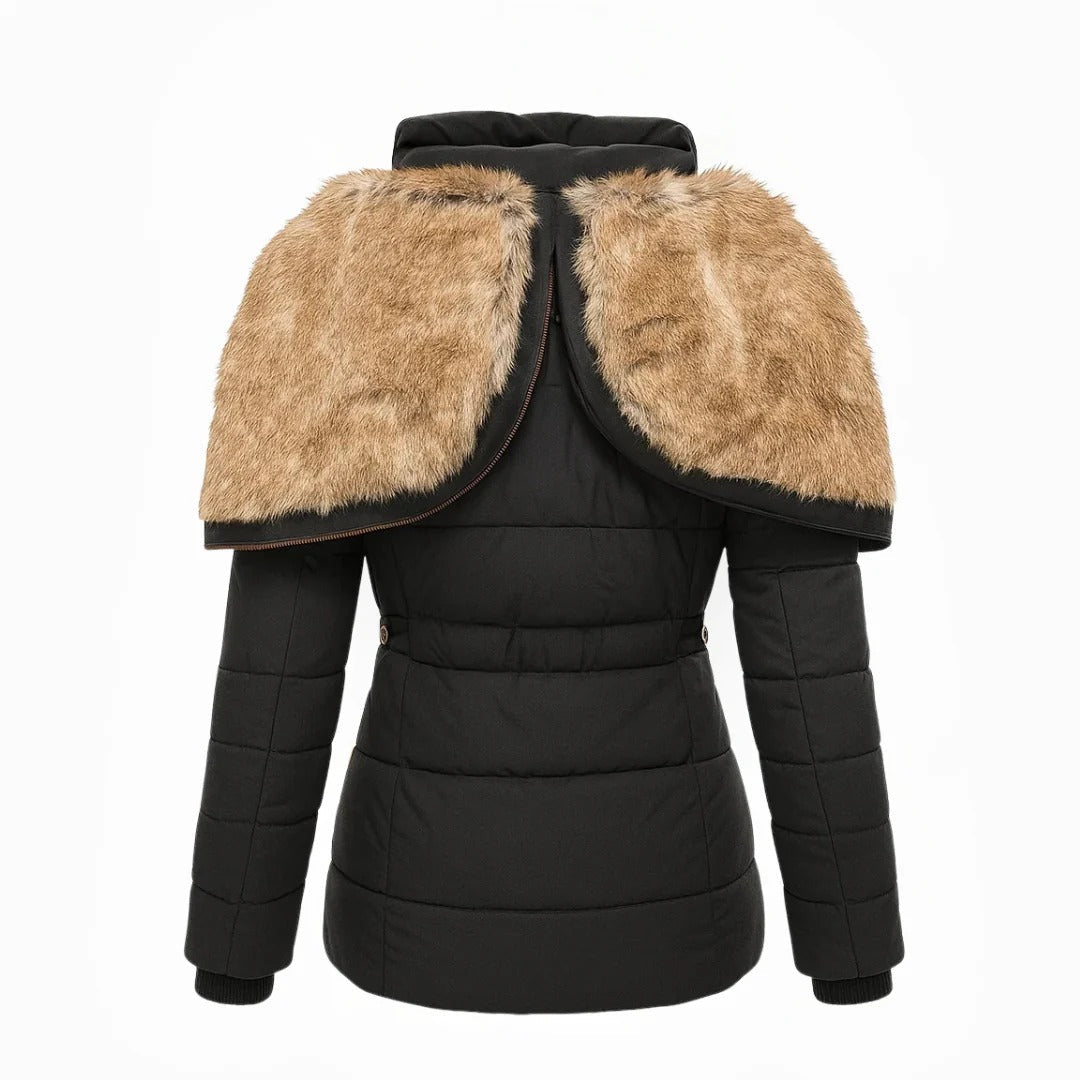Damen Wintermantel Slim Fit Freizeit mit Kunstfellkragen