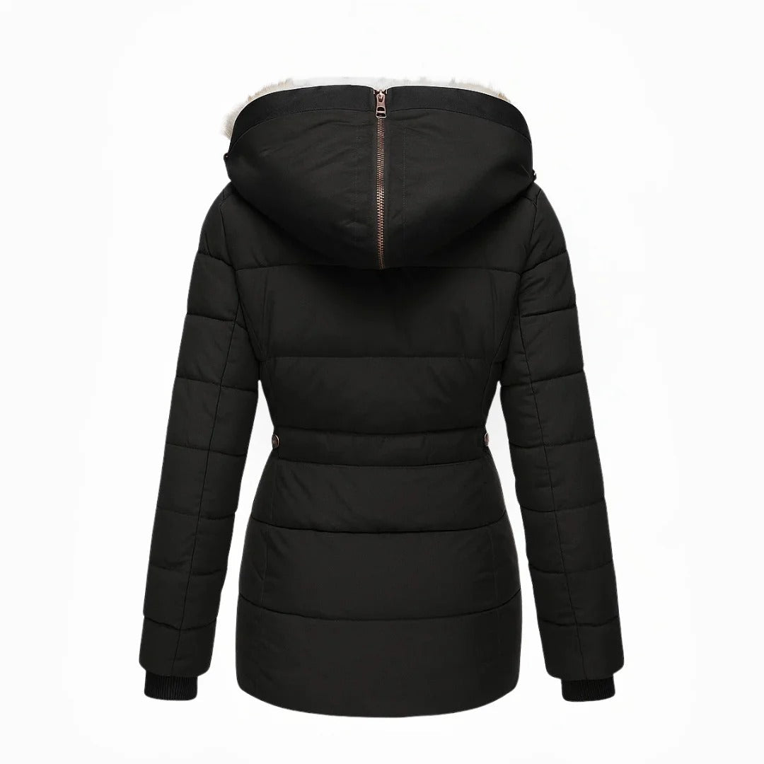 Damen Wintermantel Slim Fit Freizeit mit Kunstfellkragen