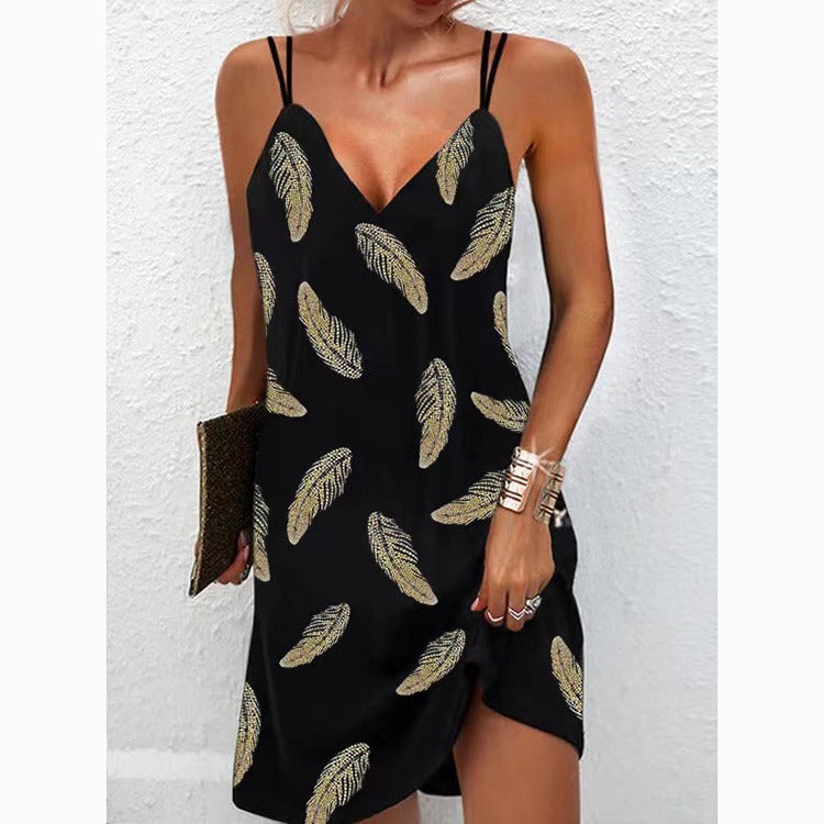 Sendy | Mini Sommerkleid mit doppelten Spaghettiträgern | Slim Fit V-Ausschnitt Kleid für Damen
