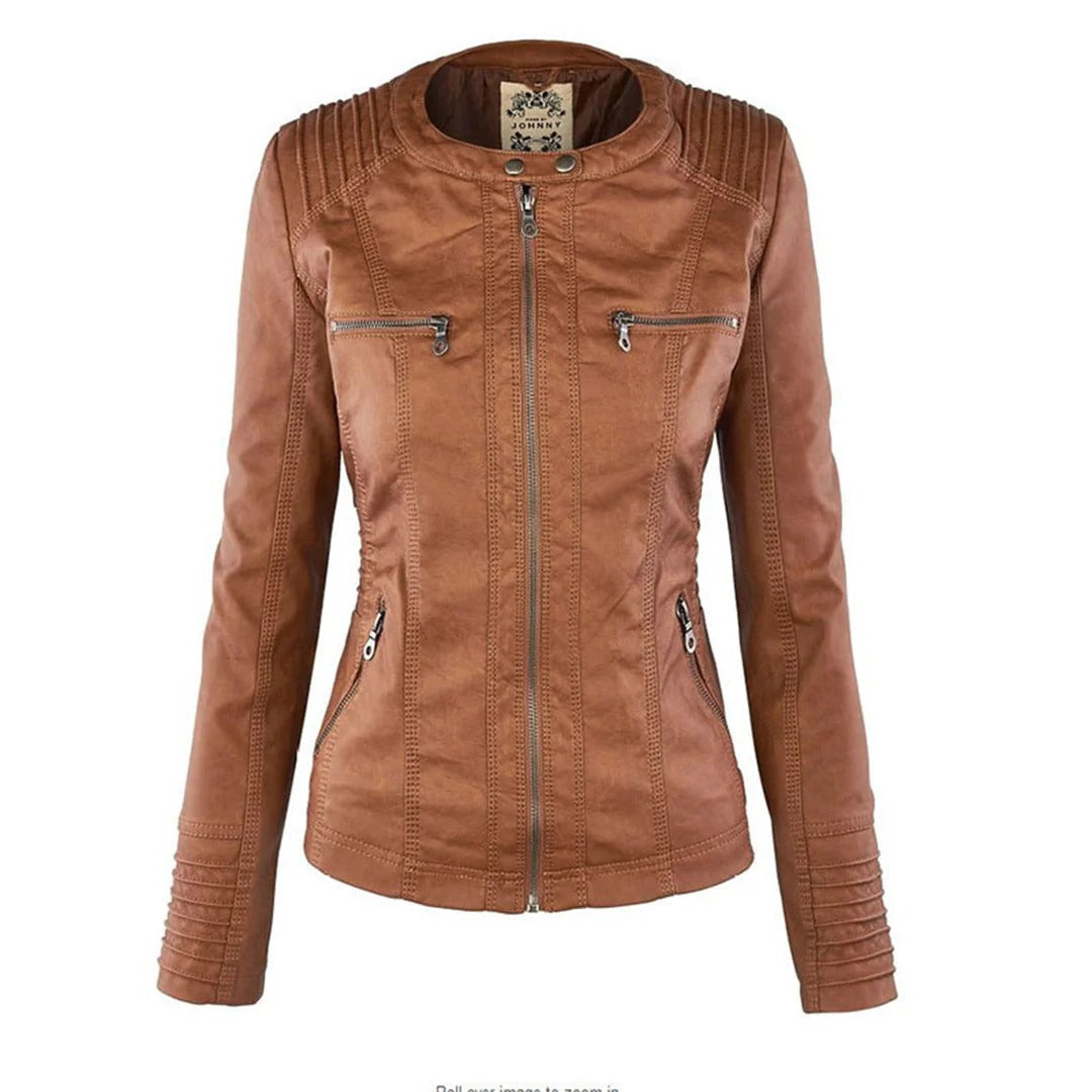 Damen Slim Fit Kunstlederjacke Casual mit abnehmbarer Kapuze