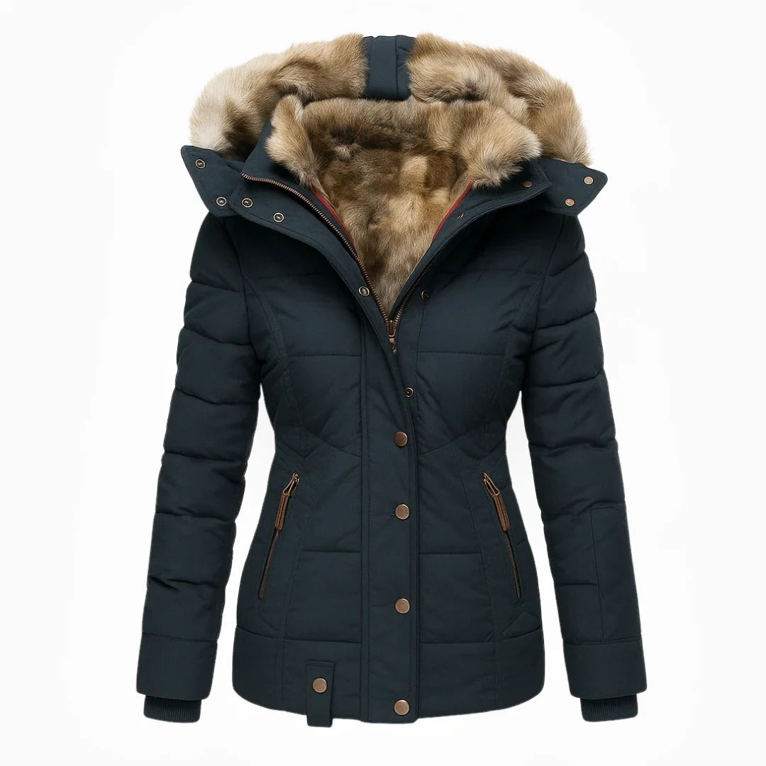 Damen Wintermantel Slim Fit Freizeit mit Kunstfellkragen