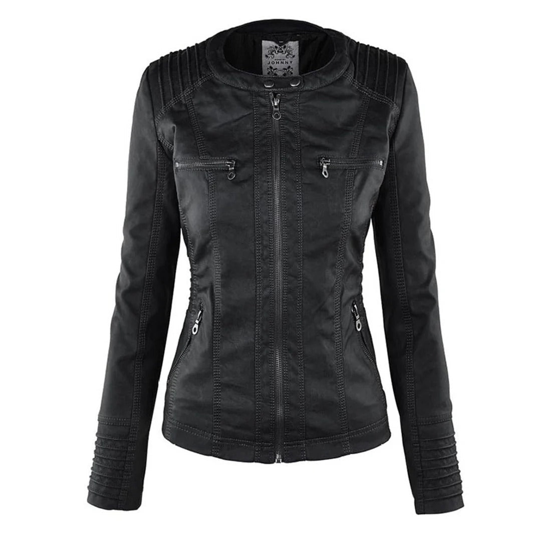 Damen Slim Fit Kunstlederjacke Casual mit abnehmbarer Kapuze