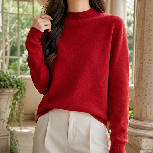 Damen Stehkragenpullover Relaxed Fit mit geripptem Kragen