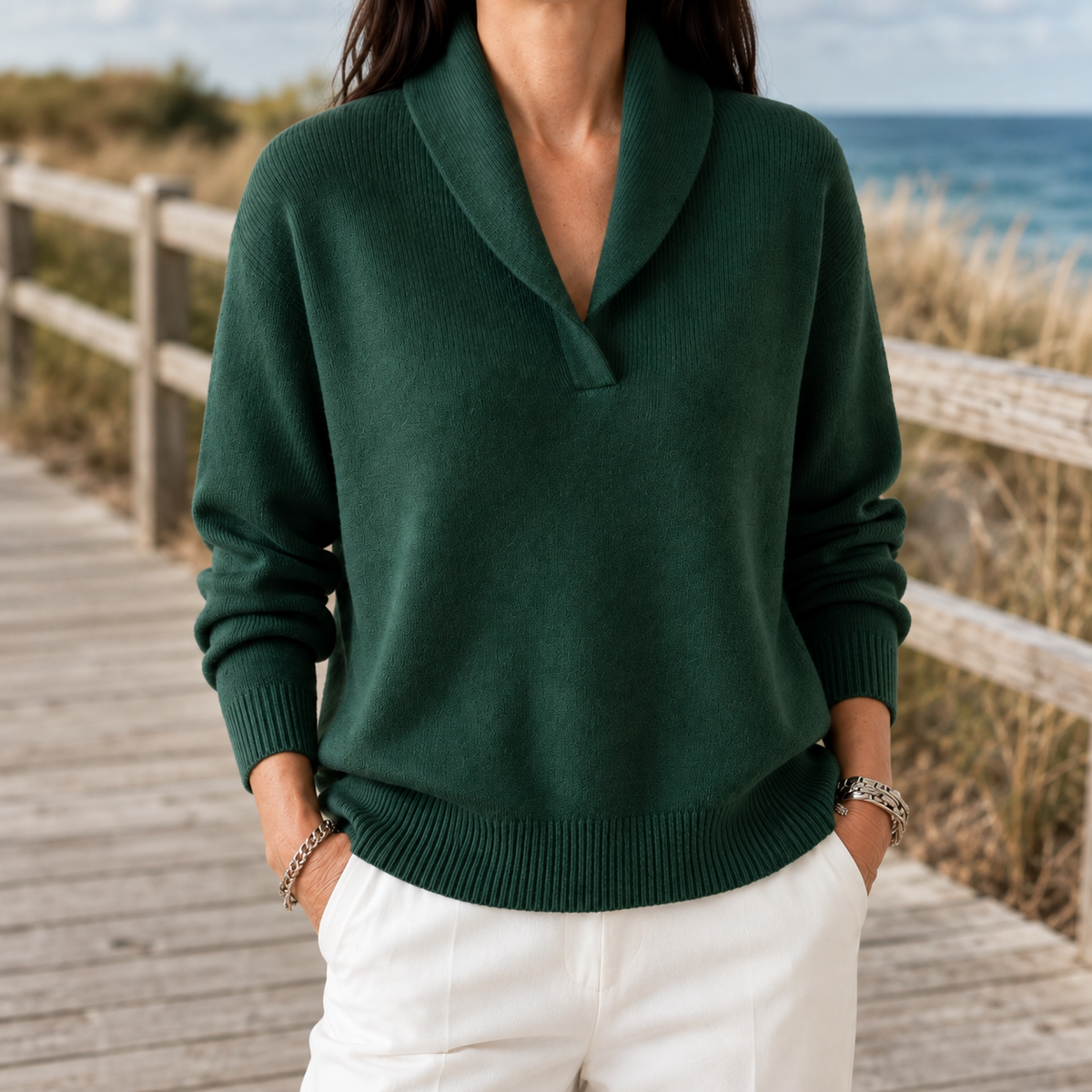 Damen Schalkragenpullover Relaxed Fit Casual