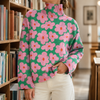 Damen Oversize Rollkragenpullover mit Blumenmuster