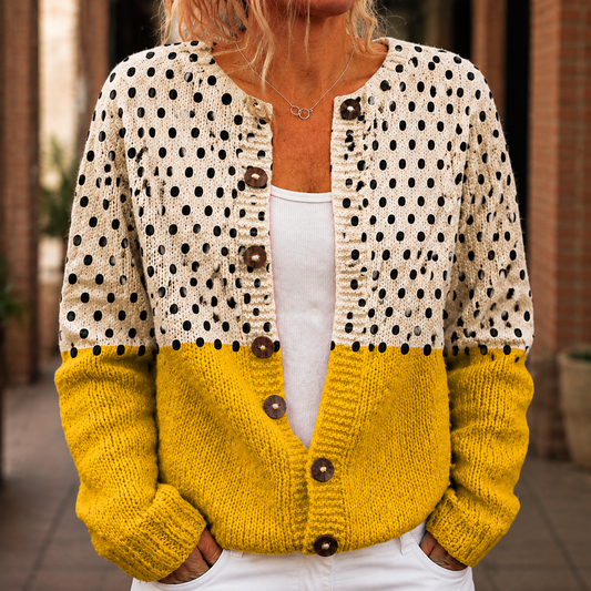 Damen Farbblock-Cardigan Relaxed Fit mit Ringknöpfen