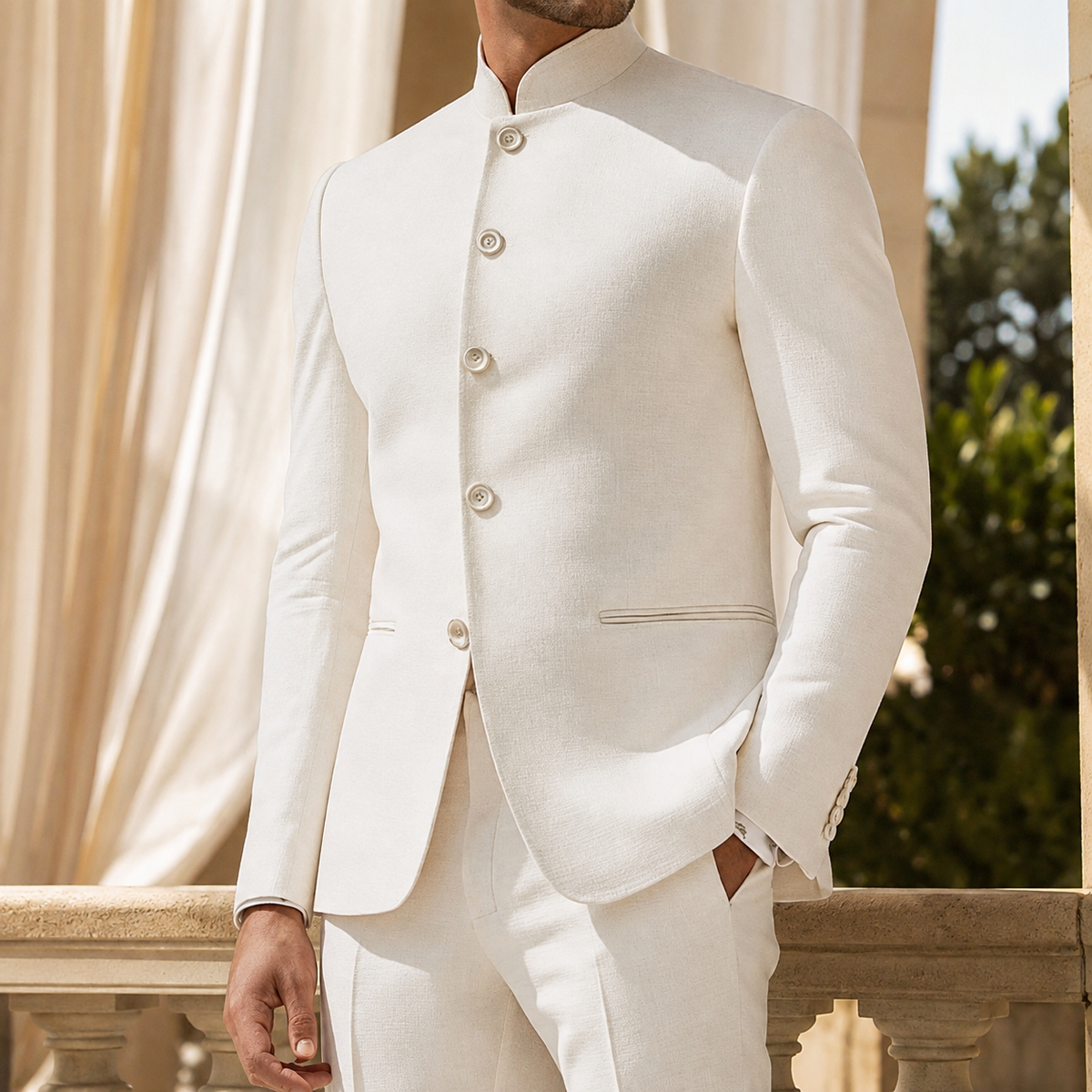Herren Nehru-Jacke Slim Fit mit Mehrknopfverschluss und Nehru-Kragen