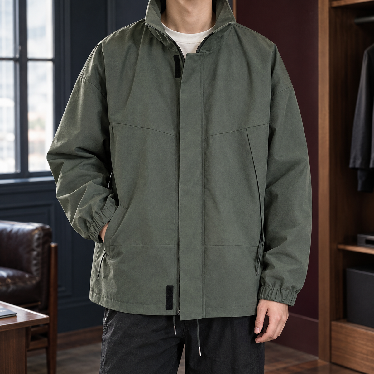 Herren Stehkragenjacke Regular Fit Casual Freizeit