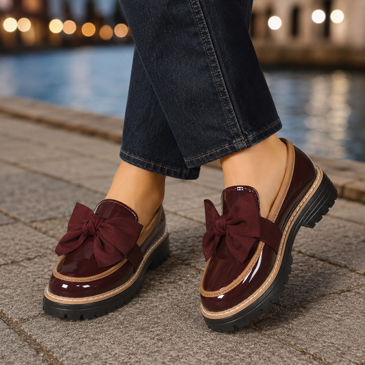 Damen Loafers mit übergroßer Schleife und Profilsohle